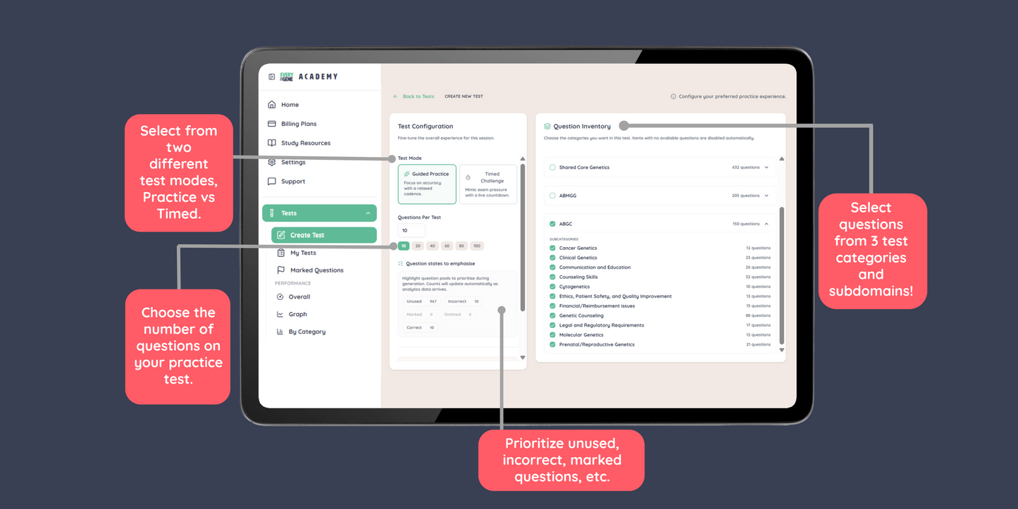EveryGene Academy: Interactive Question Bank for Genetics Board Prep